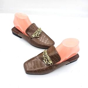 Open Edit Nash Faux Leather Mules Loafers | Brown Croco Print | Women’s 7.5 NWOB